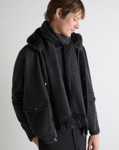Unisex Large Woven Cashmere Scarf Deep Grey