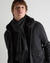 Unisex Large Woven Cashmere Scarf Deep Grey