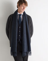 Unisex Large Woven Cashmere Scarf Indigo Blue