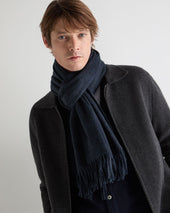 Unisex Large Woven Cashmere Scarf Indigo Blue