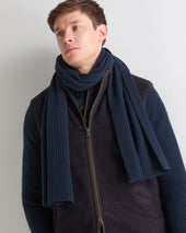 Unisex Short Ribbed Cashmere Scarf Indigo Blue