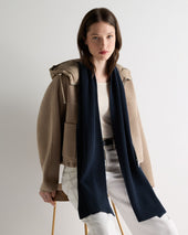 Unisex Short Ribbed Cashmere Scarf Indigo Blue