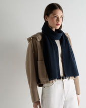 Unisex Short Ribbed Cashmere Scarf Indigo Blue