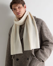 Unisex Short Ribbed Cashmere Scarf New White