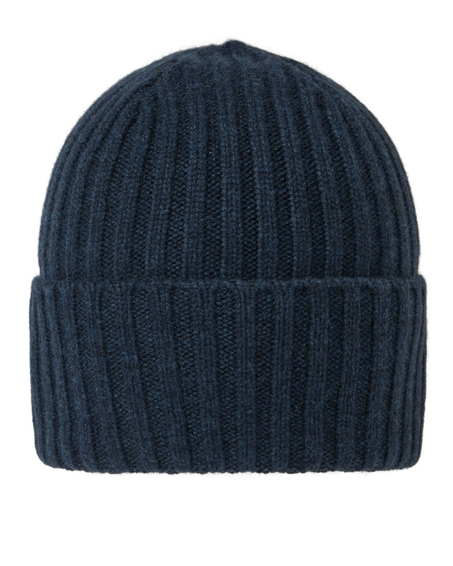 Unisex Chunky Ribbed Cashmere Hat Indigo Blue