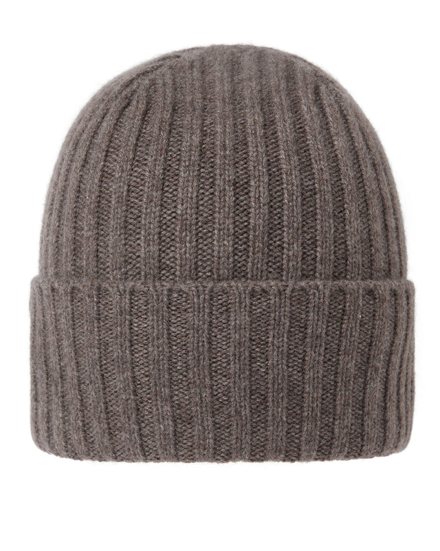 Unisex Chunky Ribbed Cashmere Hat Otter Brown
