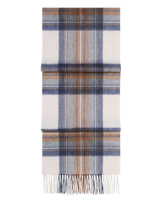 Unisex Cashmere Check Scarf Camel + Navy