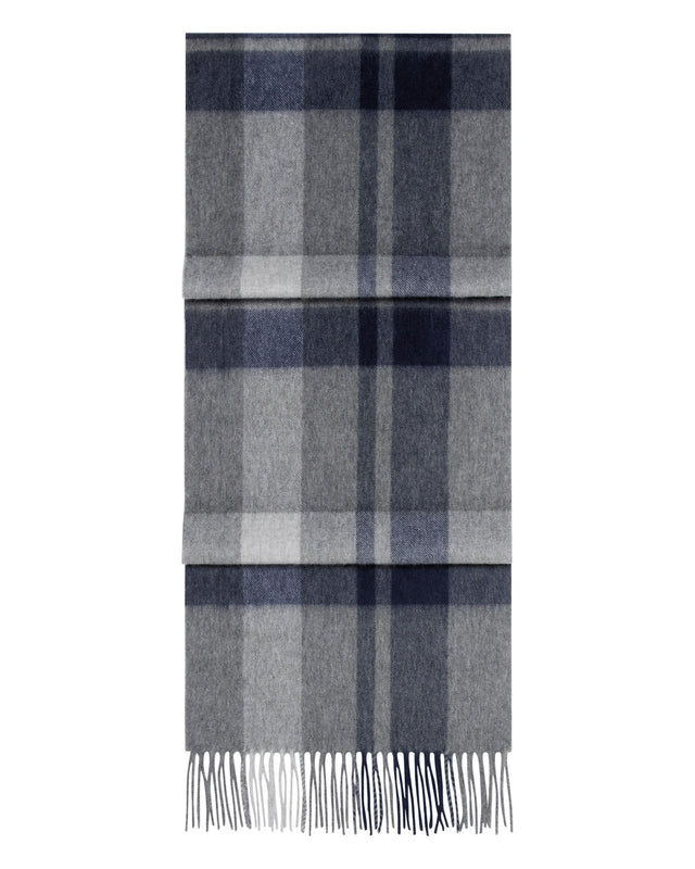Unisex Cashmere Check Scarf Grey + Navy