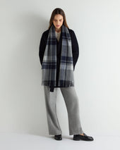 Unisex Cashmere Check Scarf Grey + Navy