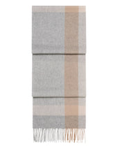 Unisex Cashmere Check Scarf Light Grey + Camel