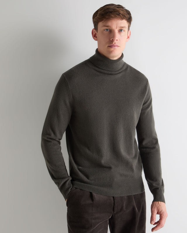 Men's Trafalgar Roll Neck Cashmere Jumper Arabica Khaki Green