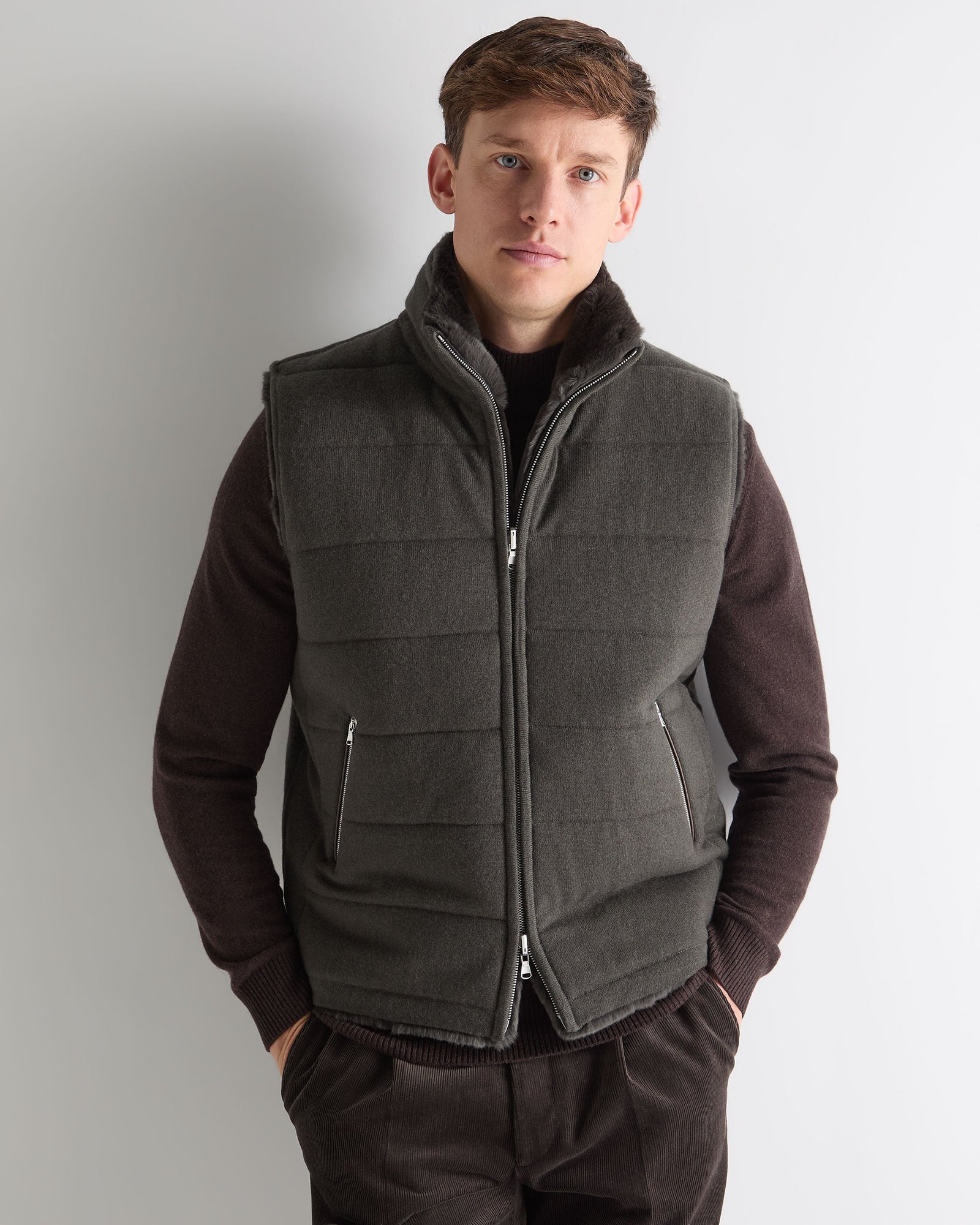 Men's Vermont Fur Lined Gilet Arabica Khaki Green