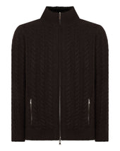 Men's Aspen Cashmere Cable Fur Cardigan Chocolate Brown
