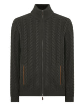 Men's Richmond Cable Cashmere Cardigan Arabica Khaki Green