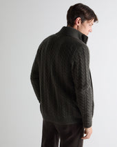 Men's Richmond Cable Cashmere Cardigan Arabica Khaki Green