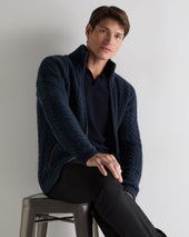 Men's Richmond Cable Cashmere Cardigan Indigo Blue