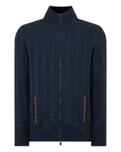 Men's Richmond Cable Cashmere Cardigan Indigo Blue