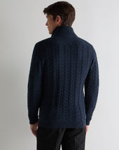 Men's Richmond Cable Cashmere Cardigan Indigo Blue