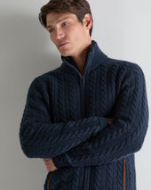 Men's Richmond Cable Cashmere Cardigan Indigo Blue
