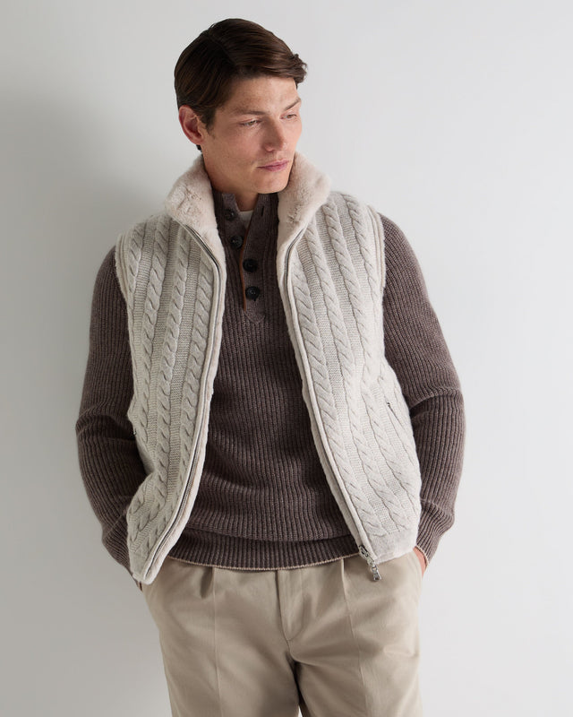 Men's Dolomiti Cable Fur Gilet Ash Grey Marl