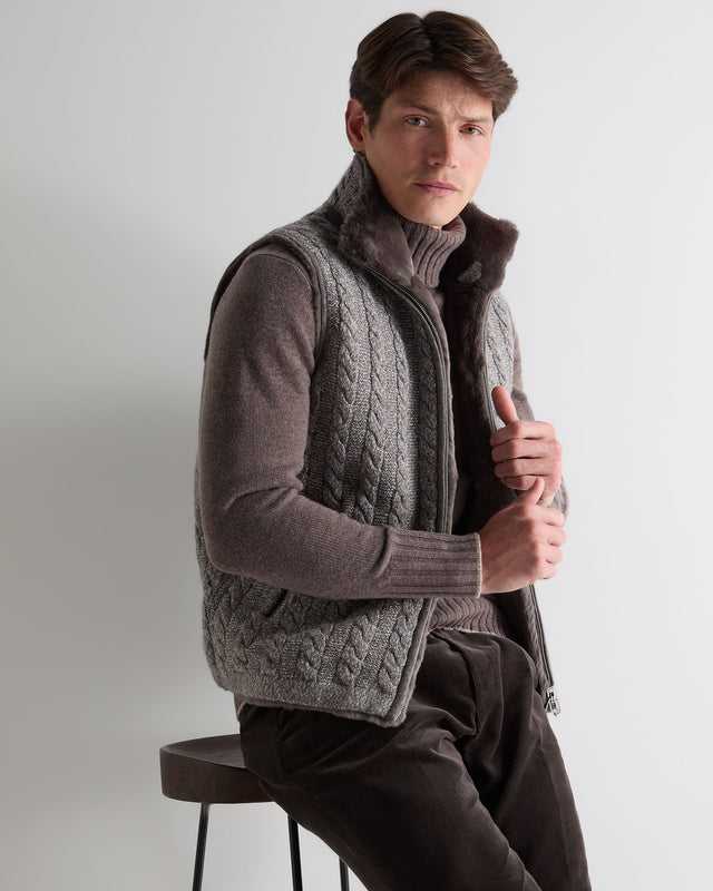 Men's Dolomiti Cable Fur Gilet Soft Truffle Brown Marl