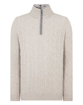 Men's Fur Trim Half Zip Cashmere Jumper Nougat Brown Marl