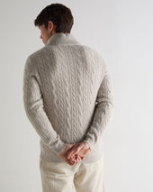 Men's Fur Trim Half Zip Cashmere Jumper Nougat Brown Marl