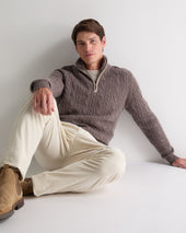 Men's Fur Trim Half Zip Cashmere Jumper Otter Brown