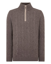 Men's Fur Trim Half Zip Cashmere Jumper Otter Brown