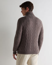 Men's Fur Trim Half Zip Cashmere Jumper Otter Brown