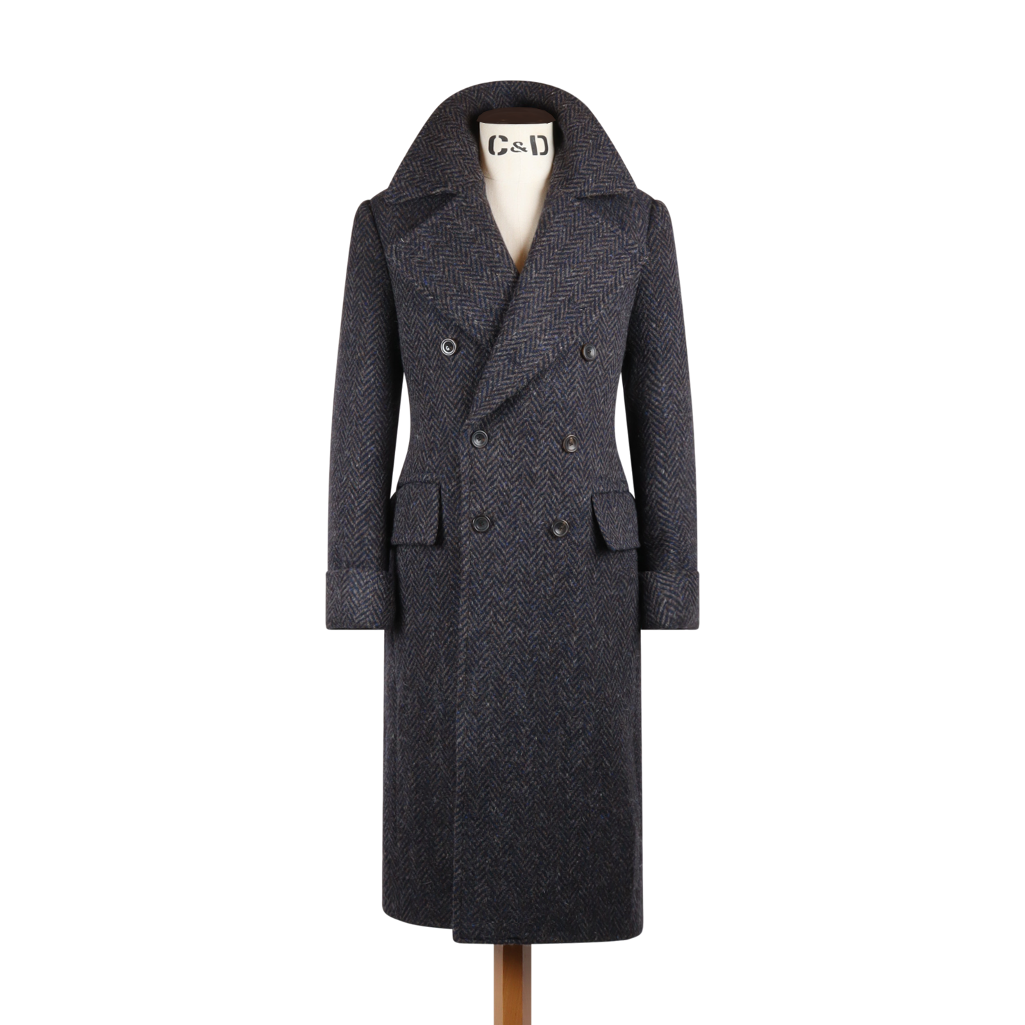 Greatcoat In And Brown Herringbone Donegal Wool