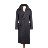 Greatcoat in Navy and Brown Herringbone Donegal Wool