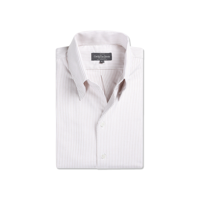 One Piece Collar Shirt in Cream Stripe Oxford