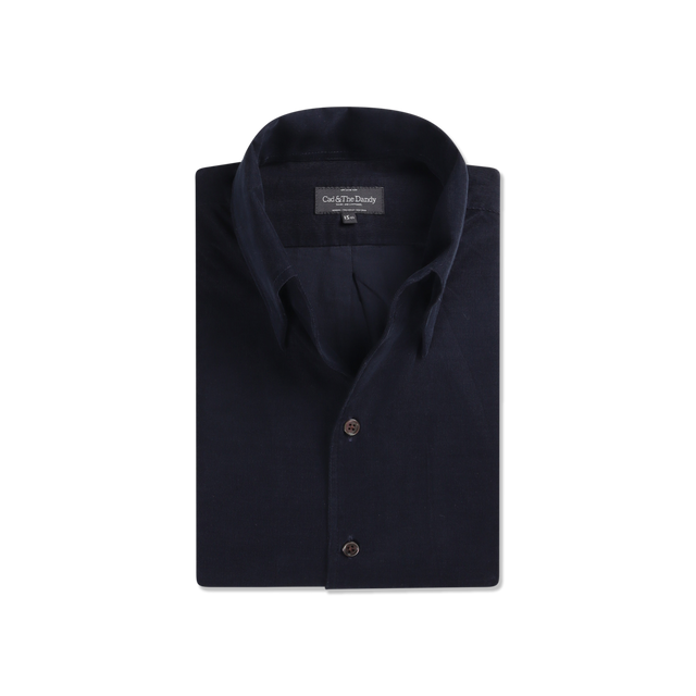 One Piece Collar Shirt in Navy Blue Micro Corduroy