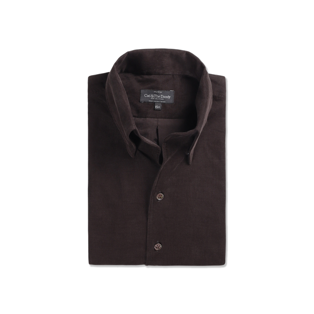 One Piece Collar Shirt in Mink Brown Micro Corduroy