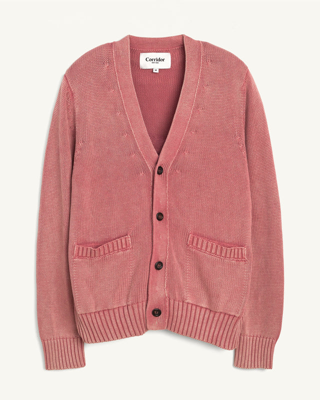 Acid Wash Cardigan - Red