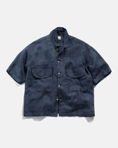SS AGEROLA LATTICE STITCHED PATCHWORK SHIRT- NAVY LINEN TWILL