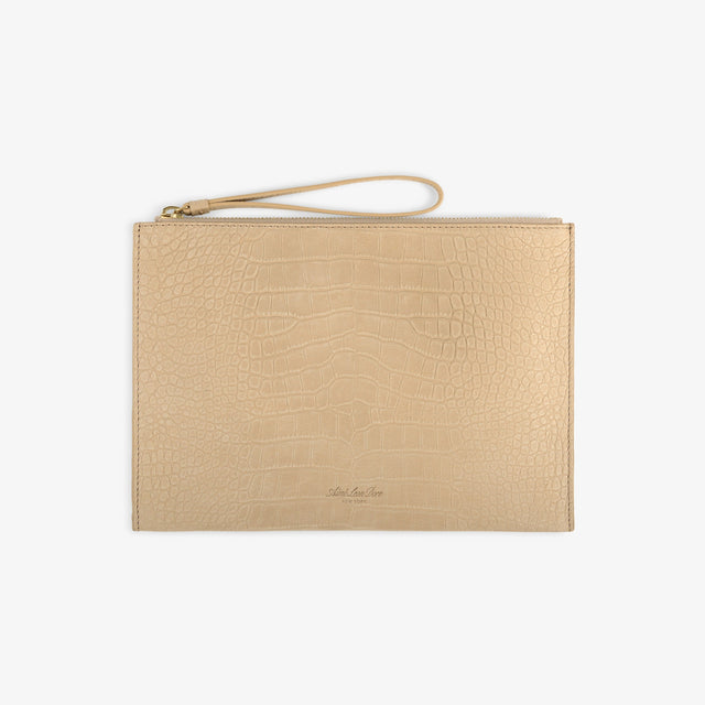 Small Croc-Embossed Nubuck Pouch