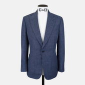 Peak Lapel Jacket in Airforce Blue Wool, Silk & Linen Hopsack