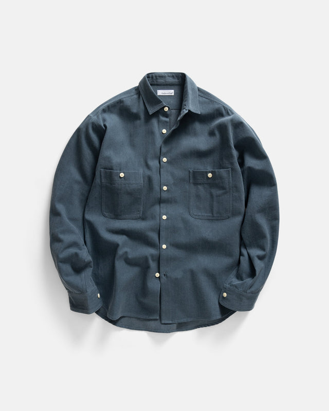 ALBERTO "PER LAVORO" SHIRT - DUSTY NAVY YARN DYED HBT MIL-SPEC COTTON