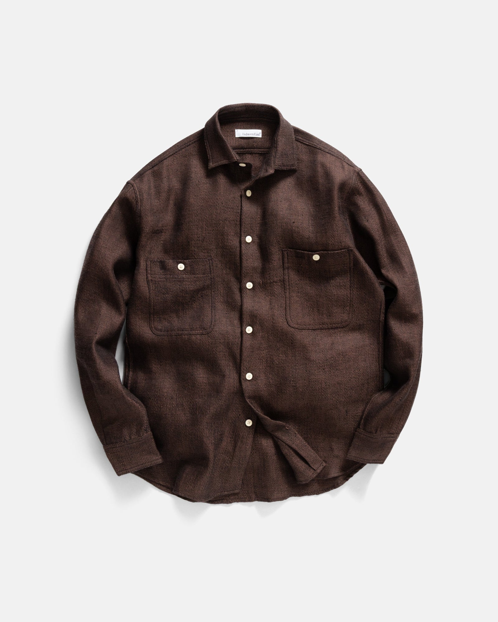 Alberto Per Lavoro Shirt Chocolate Wool And Linen Khadi Twill