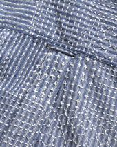 Amer Eastern Button Down Shirt Latte Patchwork Kantha Stitched Striped Cotton Chambray