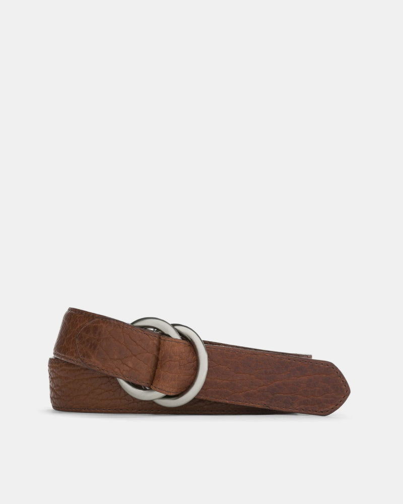 American Bison Belt In Peanut Leather With Oring Buckles