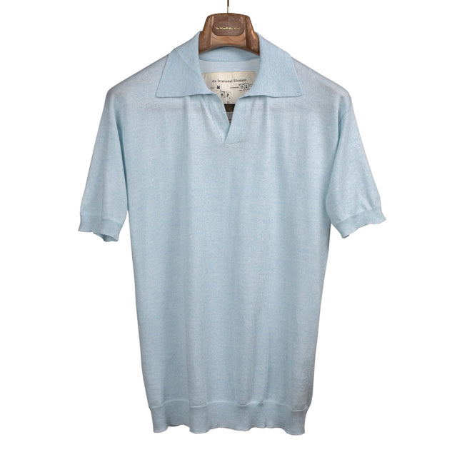Perlman knit polo shirt in sky blue cotton, cupro, and merino wool