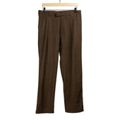 Sheffield pleated trouser in brown melange hand-loomed cotton