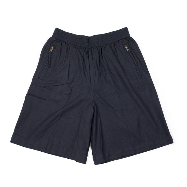 Wide easy shorts in midnight navy hand-loomed cotton