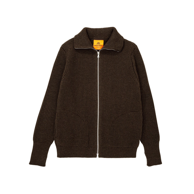 Navy Full-Zip Pockets Natural Brown