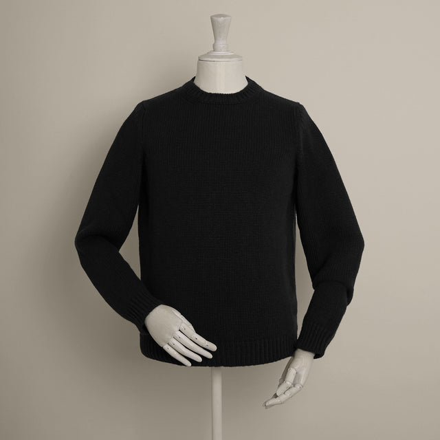 12Ply Plain Knit Cashmere Sweater in Black
