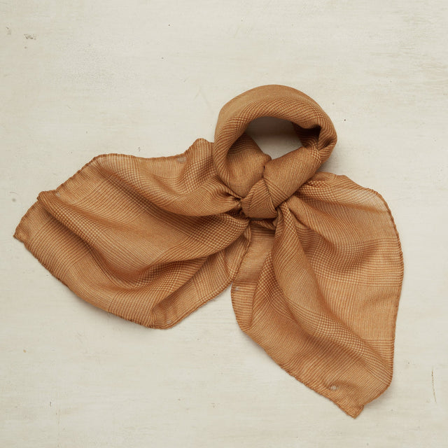 Wool And Silk Glen Check Neckerchief In Gold