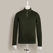 Long Sleeve Knitted Polo Shirt In Khaki